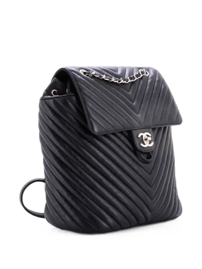 Pre-owned Chanel Urban Spirit Chevron Leather Large Backpack In Black