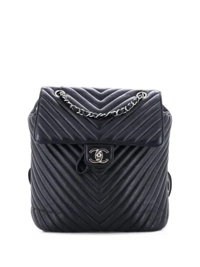 Pre-owned Chanel Urban Spirit Chevron Leather Large Backpack In Black