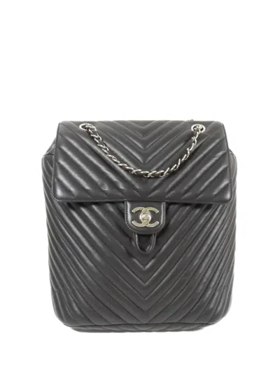 Pre-owned Chanel Urban Spirit Chevron-quilted Backpack In Black