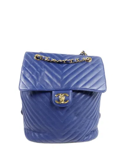 Pre-owned Chanel Urban Spirit Chevron-quilted Leather Backpack In Blue