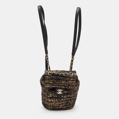 Pre-owned Chanel Urban Spirit Mini Black/gold Quilted Tweed And Leather Backpack