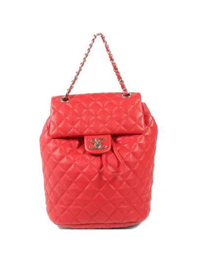 Pre-owned Chanel Urban Spirit Quilted Lambskin Backpack In Red