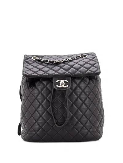 Pre-owned Chanel Urban Spirit Quilted Lambskin Large Backpack In Black