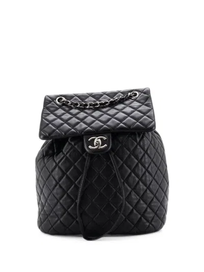 Pre-owned Chanel Urban Spirit Quilted Lambskin Large Backpack In Black