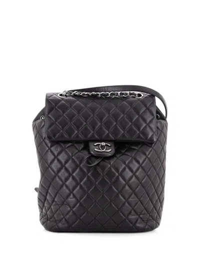 Pre-owned Chanel Urban Spirit Quilted Lambskin Large Backpack In Black