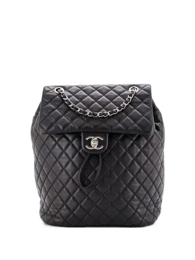 Pre-owned Chanel Urban Spirit Quilted Lambskin Large Backpack In Black