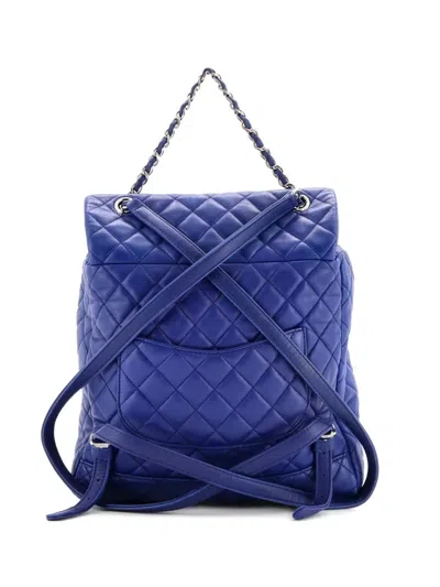 Pre-owned Chanel Urban Spirit Quilted Lambskin Large Backpack In Blue