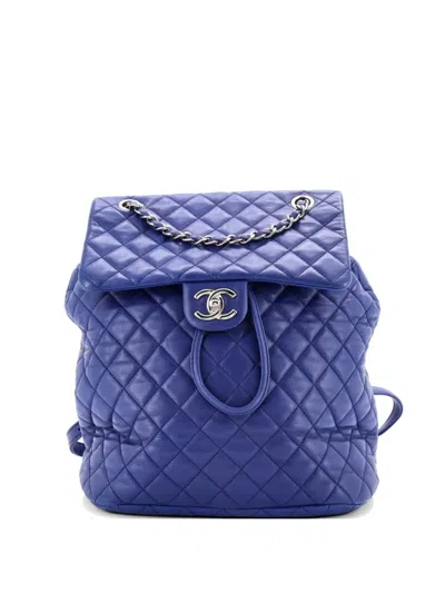 Pre-owned Chanel Urban Spirit Quilted Lambskin Large Backpack In Blue