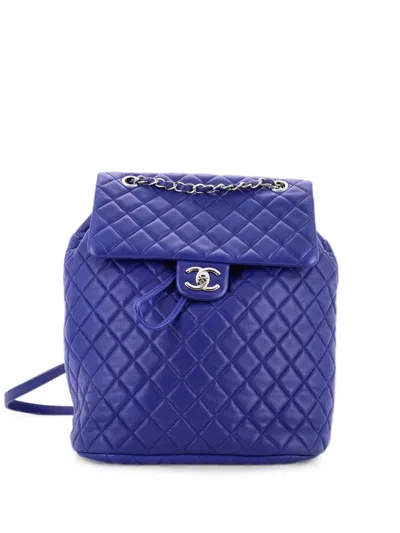 Pre-owned Chanel Urban Spirit Quilted Lambskin Large Backpack In Blue