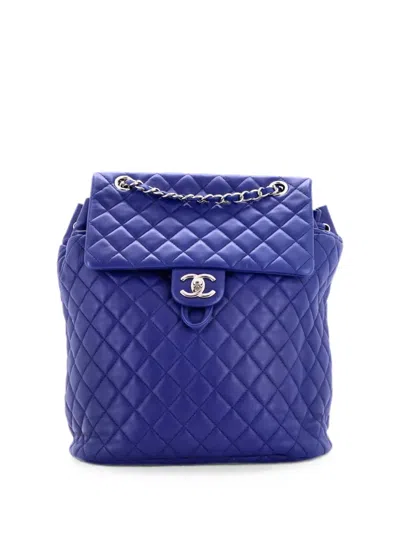 Pre-owned Chanel Urban Spirit Quilted Lambskin Large Backpack In Blue