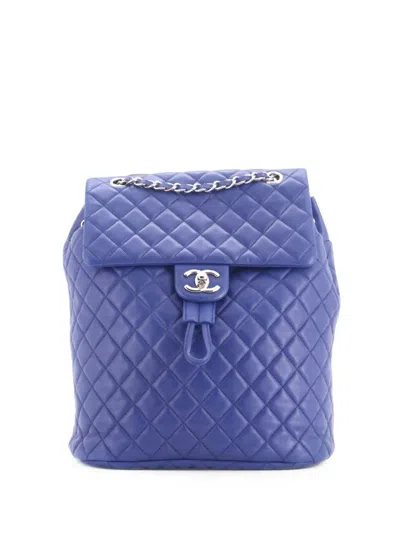 Pre-owned Chanel Urban Spirit Quilted Lambskin Large Backpack In Blue