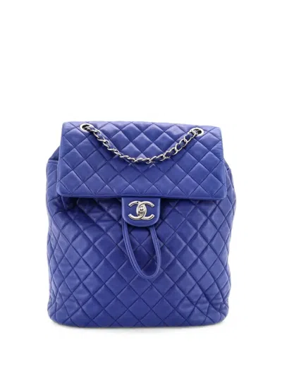 Pre-owned Chanel Urban Spirit Quilted Lambskin Large Backpack In Blue