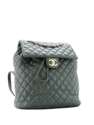 Pre-owned Chanel Urban Spirit Quilted Lambskin Large Backpack In Green