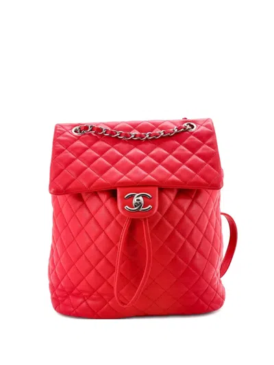 Pre-owned Chanel Urban Spirit Quilted Lambskin Large Backpack In Red