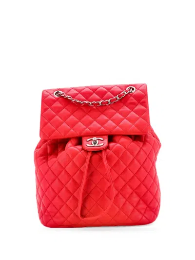 Pre-owned Chanel Urban Spirit Quilted Lambskin Large Backpack In Red