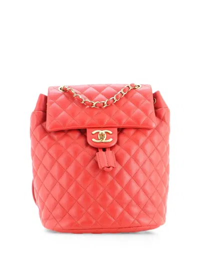 Pre-owned Chanel Urban Spirit Quilted Lambskin Large Backpack In Red