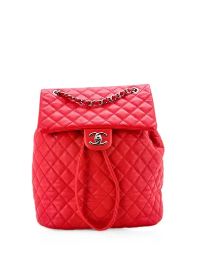 Pre-owned Chanel Urban Spirit Quilted Lambskin Large Backpack In Red