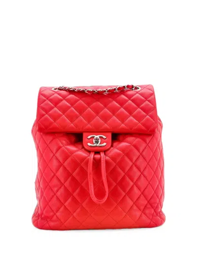 Pre-owned Chanel Urban Spirit Quilted Lambskin Large Backpack In Red