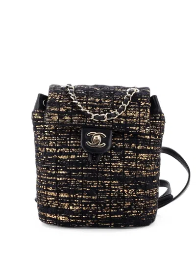 Pre-owned Chanel Urban Spirit Quilted Tweed Small Backpack In Black