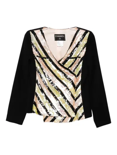 Pre-owned Chanel V-neck Sequins Top In Black
