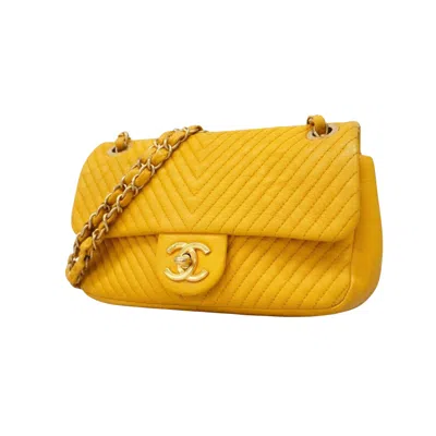 Pre-owned Chanel V-stich Leather Shoulder Bag () In Yellow