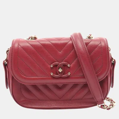 Pre-owned Chanel V-stitch Chevron Shoulder Bag Leather Bordeaux In Burgundy