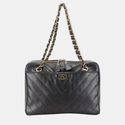 Pre-owned Chanel V-stitch Coco Mark Chain Shoulder Bag Black Lambskin