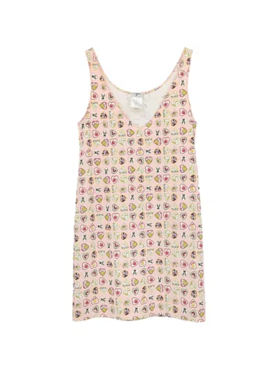 Pre-owned Chanel Valentine Heart-print Midi Dress In Pink