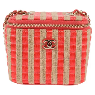 Pre-owned Chanel Vanity Canvas Clutch Bag () In Red