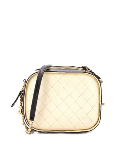 Pre-owned Chanel Vanity Case Bag Quilted Crumpled Calfskin Small Pouch In Neutral