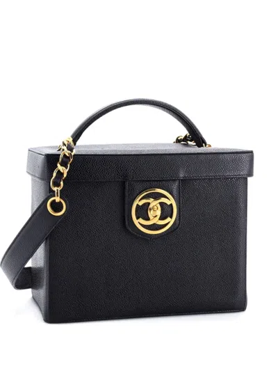 Pre-owned Chanel Vanity Case Caviar Small Satchel In Black