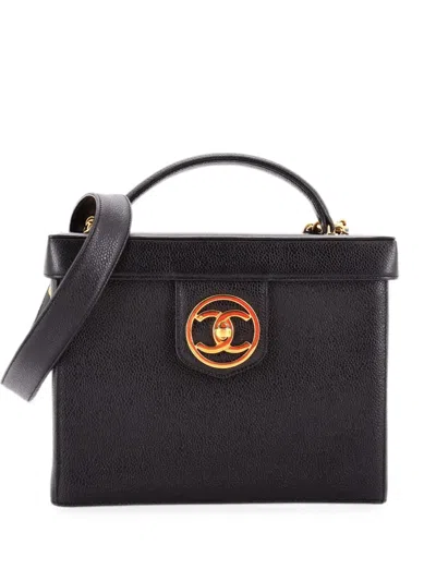 Pre-owned Chanel Vanity Case Caviar Small Satchel In Black