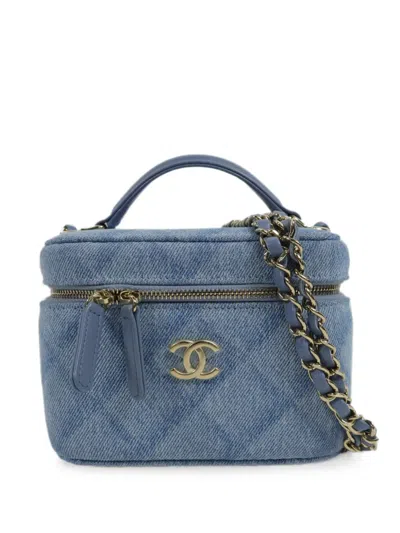 Pre-owned Chanel Vanity Denim Make Up Bag In Blue