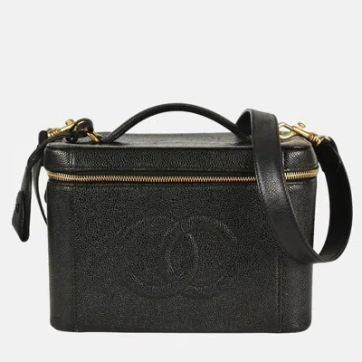 Pre-owned Chanel Vanity Handbag Caviar Skin Black Coco Mark