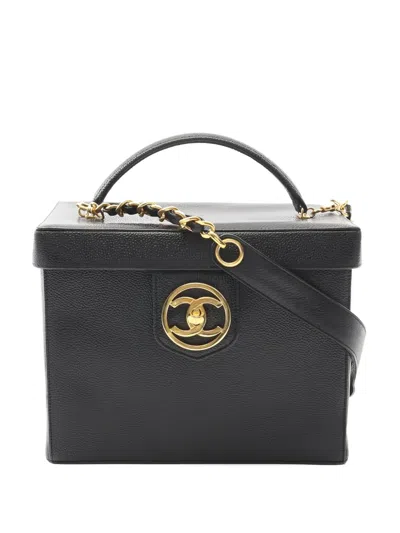 Pre-owned Chanel Vanity Leather Tote Bag In Black
