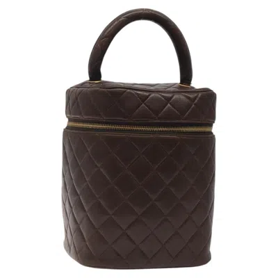 Pre-owned Chanel Vanity Pouch Leather Brown Leather Bag ()