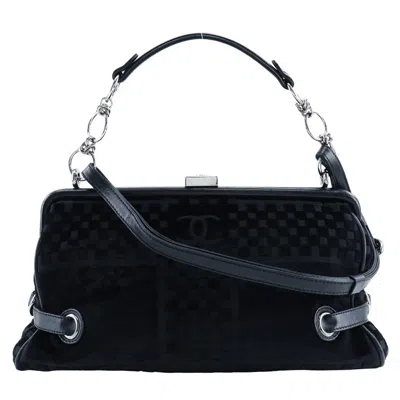 Pre-owned Chanel Velour Chain Shoulder Bag A33096 In Black