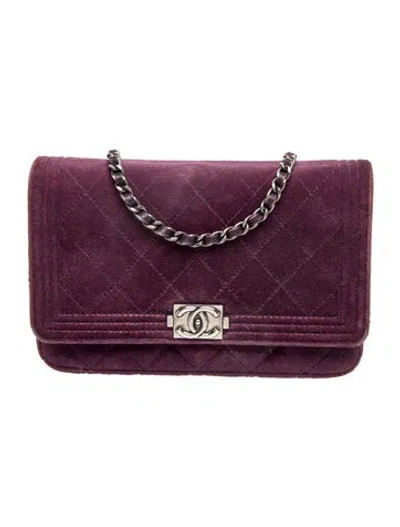 Pre-owned Chanel Velvet Boy Wallet On Chain In Purple
