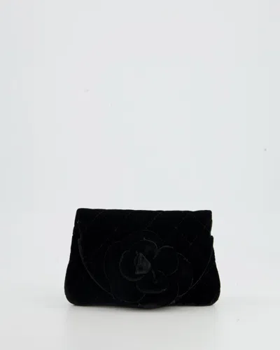 Pre-owned Chanel Velvet Diamond Clutch Bag With Camellia Detailing In Black