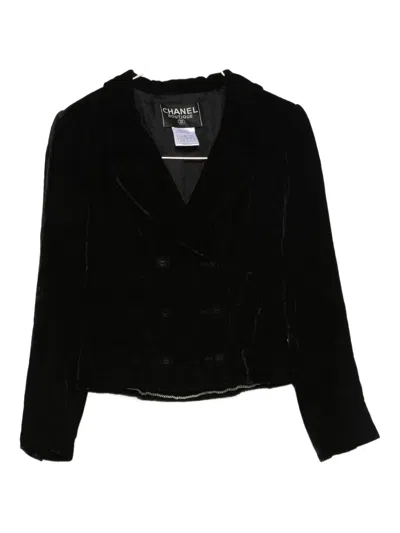 Pre-owned Chanel Velvet Double-breasted Jacket In Black