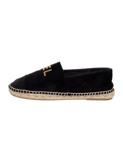 Pre-owned Chanel Velvet Graphic Print Espadrilles In Black
