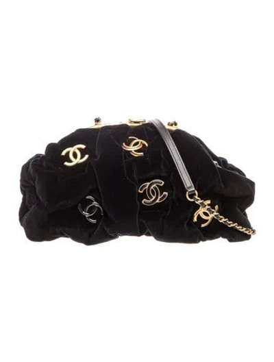 Pre-owned Chanel Velvet Gripoix Frame Clutch In Black