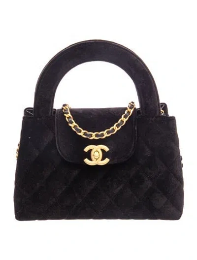 Pre-owned Chanel Velvet Kelly Nano Shopper In Black