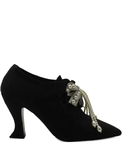 Pre-owned Chanel Velvet Lace-up Sandals In Black