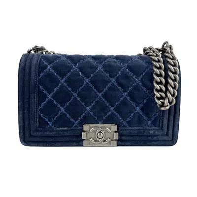 Pre-owned Chanel Velvet Leather Shoulder Bag () In Blue