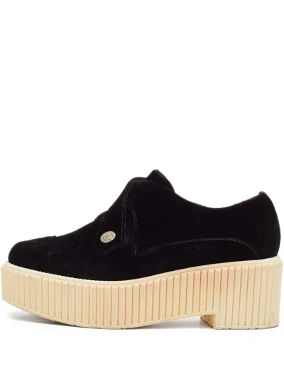Pre-owned Chanel Velvet Loafers In Black