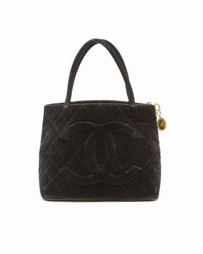 Pre-owned Chanel Velvet Medallion Bag In Black