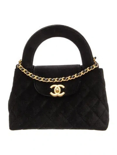 Pre-owned Chanel Velvet Mini Kelly Shopper In Black