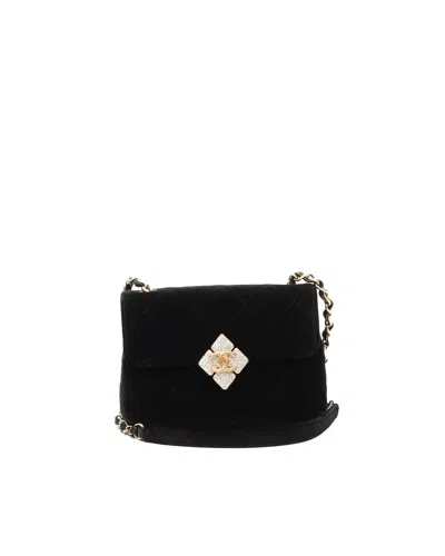 Pre-owned Chanel Velvet Paris-chateau De Chenonceau Diamond Lock Flap Bag In Black