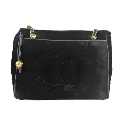 Pre-owned Chanel Velvet Shoulder Bag () In Black